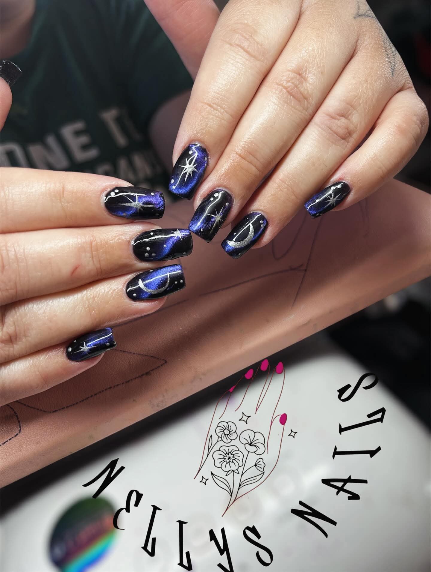 Nail art detail with fine line accents